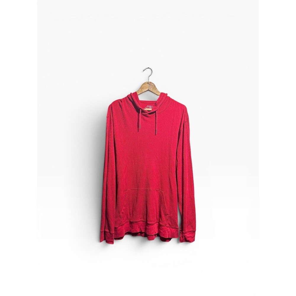 Old Navy Waffle Knit Hoodie Men's Large Red Pullover Kangro Pouch Top Sweater